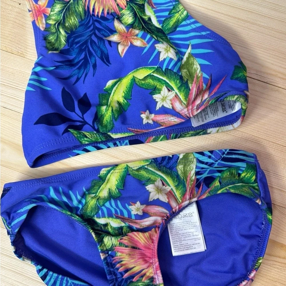 GAP Kids Tropical Floral Two Piece Swimsuit Bikini Blue Girls Size 4/5 XS Beach